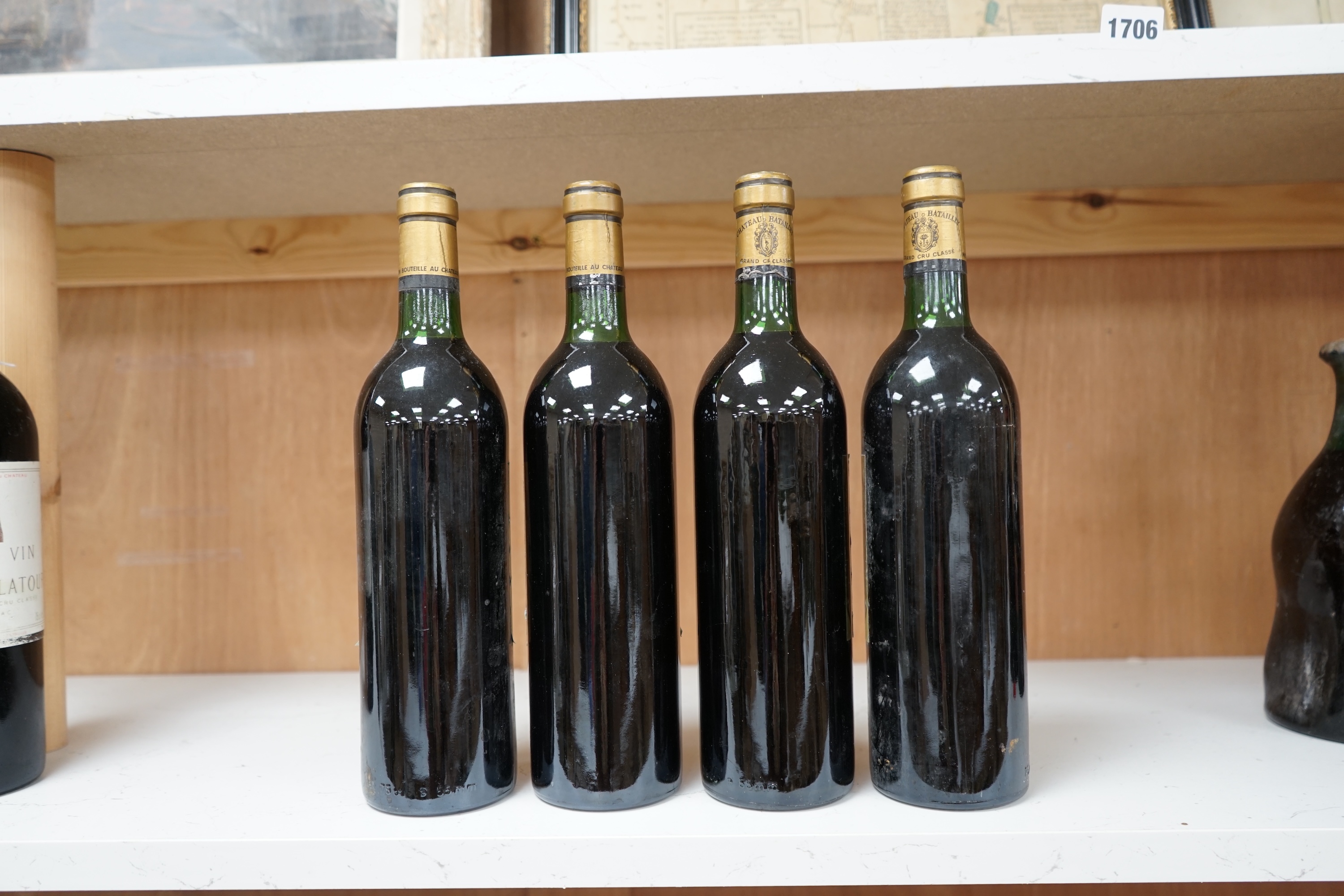 Four bottles of Chateau Batailley, 1982 Grand Cru Classe red wine. Condition - good.